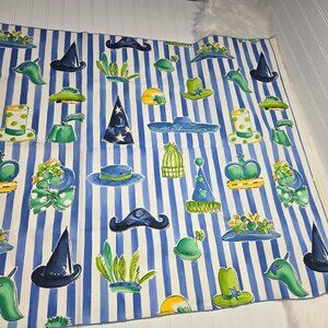 DESIGNERS GUILD "Mad Hatter" Stripe Blue White Cotton New Remnant 35"T x 56.5"W